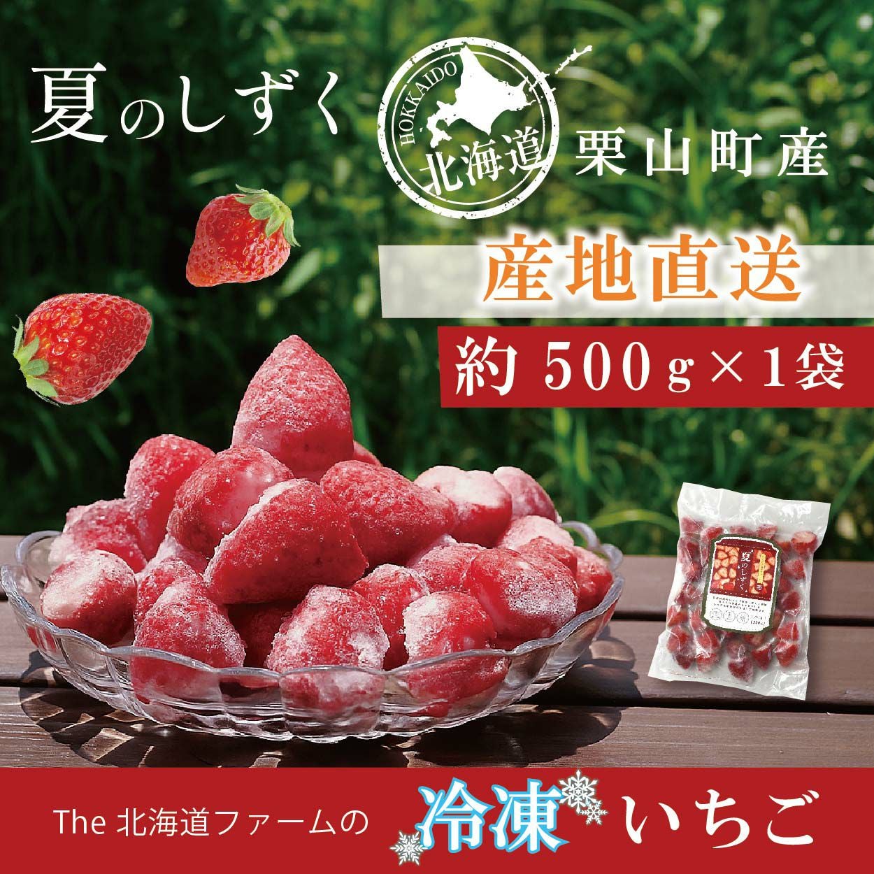 冷凍いちご　10キロ　瞬冷凍　北海道産　クール便 The北海道ファームの～夏のしずく～冷凍いちご約500g×1袋 北海道産